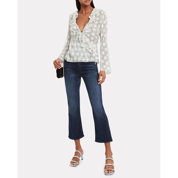 SALONI Iman Silk Wrap Blouse White Black Polka Dot Ruffles Sheer Contemporary - Picture 4 of 16